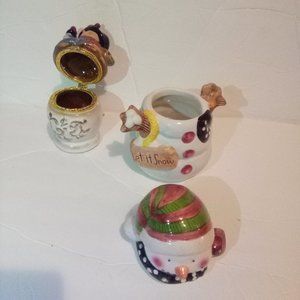 2#Limoges Porcelain Snowmen Christmas hide a treat inside
